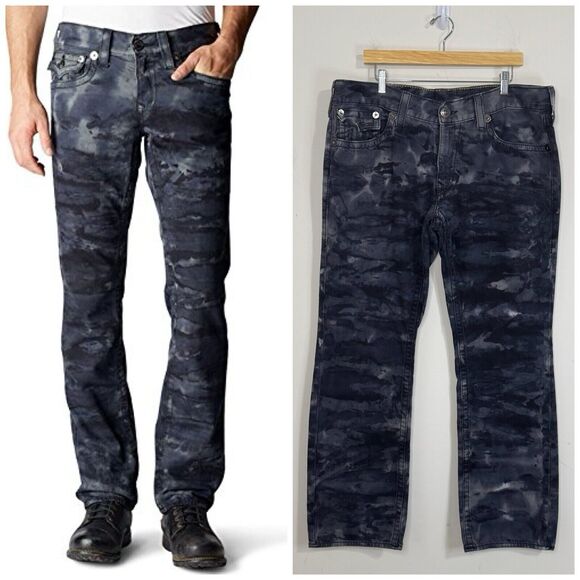 Vintage True Religion Ricky Big T Straight Leg Jeans Size 40 x 32 Camo Tie Dye - Picture 1 of 12